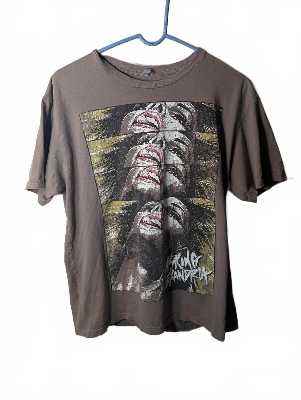 Asking Alexandria Graphic Band T-Shirt Large Brown Metalcore Emo Tee